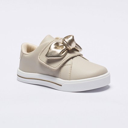Tênis Menina Infantil Slip On Calce-Fácil Laço Marfim