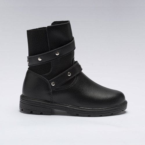 Bota Coturno Infantil Menina Tiras Rebite Preto