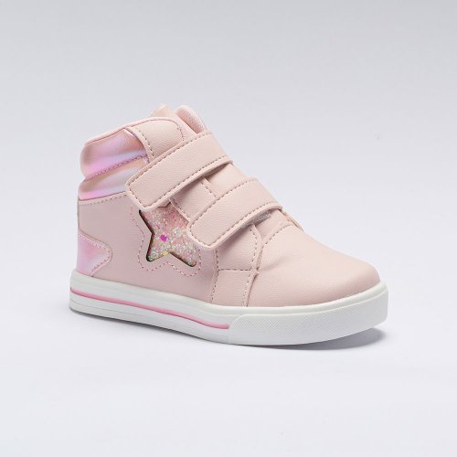 Tênis Infantil Menina Cano Alto Calce Fácil Estrela Rosa