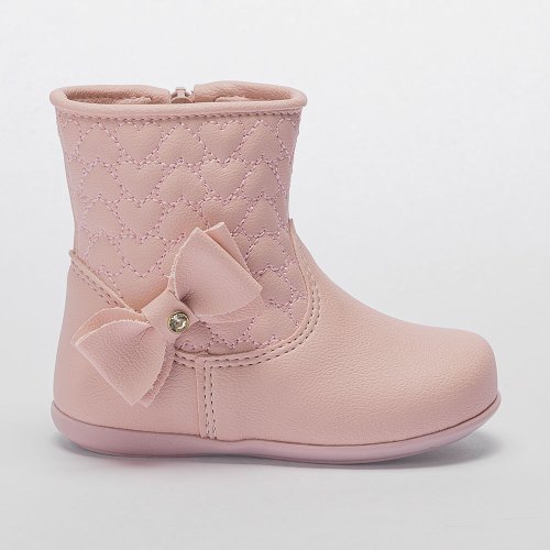 Bota Infantil Bebê Menina Laço Matelassê Coração Rosa