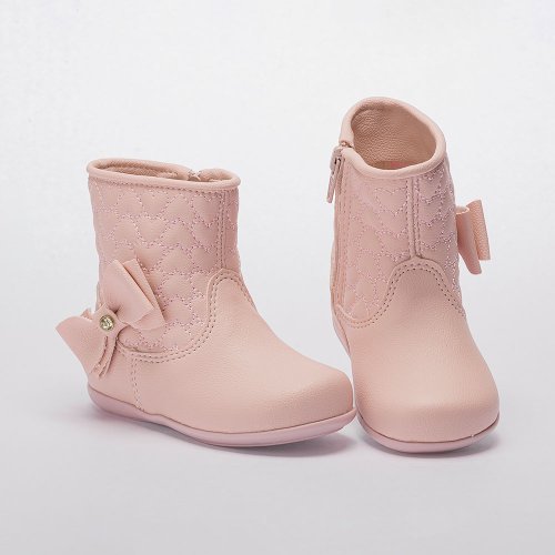Bota Infantil Bebê Menina Laço Matelassê Coração Rosa