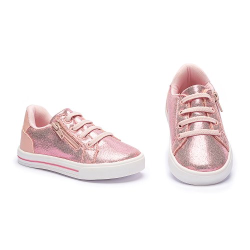 Tênis Menina Infantil Casual Acetinado Calce Fácil Zíper Rosa