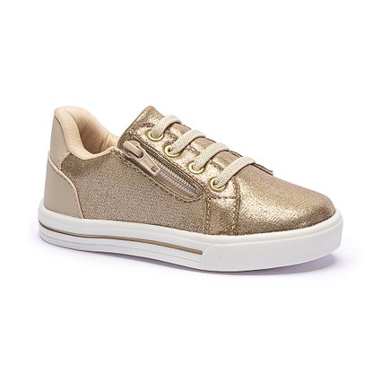Tênis Infantil Menina Casual Acetinado Calce Fácil Zíper Dourado